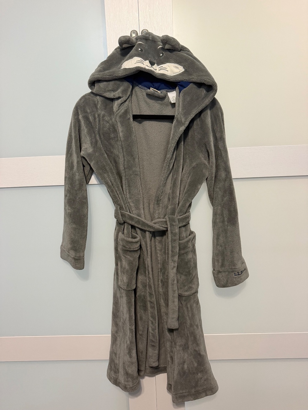 L.L.Bean Kids Gray Animal Hooded Fleece Bathrobe